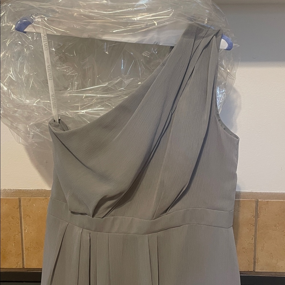 David's Bridal Mercury Chiffon One Shoulder Bridesmaids Dress (size 12)